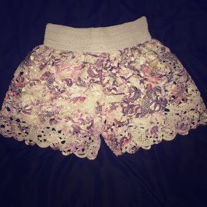 High Rise Elastic Waist Flower Print Shorts